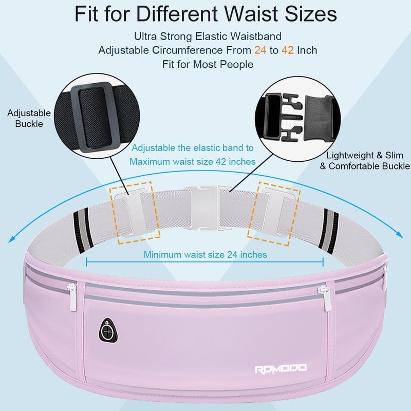 RDMODO Running Fanny Pack for Women, Running Belts for Men, Water Resistant Waist Pack, Large Capacity Phone Pouch，Adjustable Bounce Free Phone Holder for Running Walking Hiking Cards Key Light Purple - Image 2